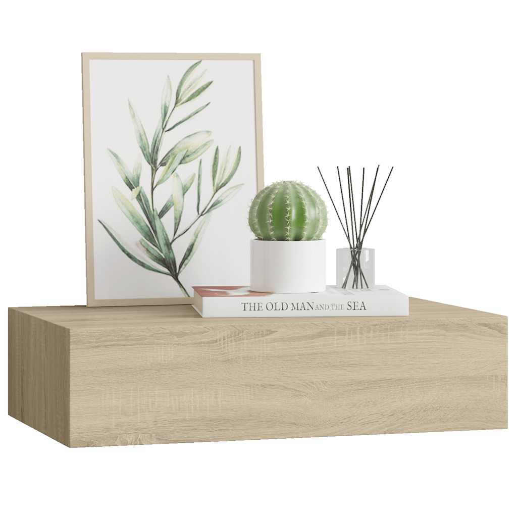 Sieninė lentyna su stalčiumi, ąžuolo, 40x23,5x10cm, MDF