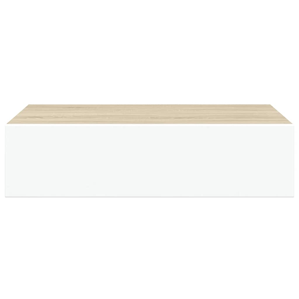 Sieninė lentyna su stalčiumi, ąžuolo/balta, 40x23,5x10cm, MDF