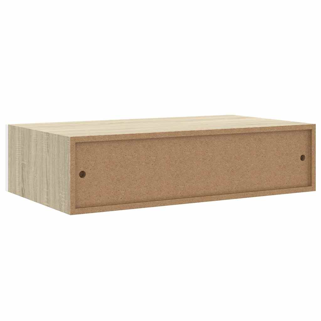Sieninė lentyna su stalčiumi, ąžuolo/balta, 40x23,5x10cm, MDF