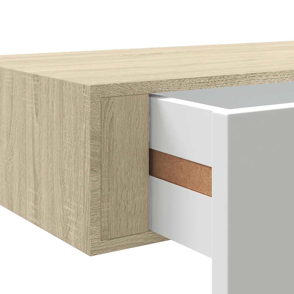 Sieninė lentyna su stalčiumi, ąžuolo/balta, 40x23,5x10cm, MDF