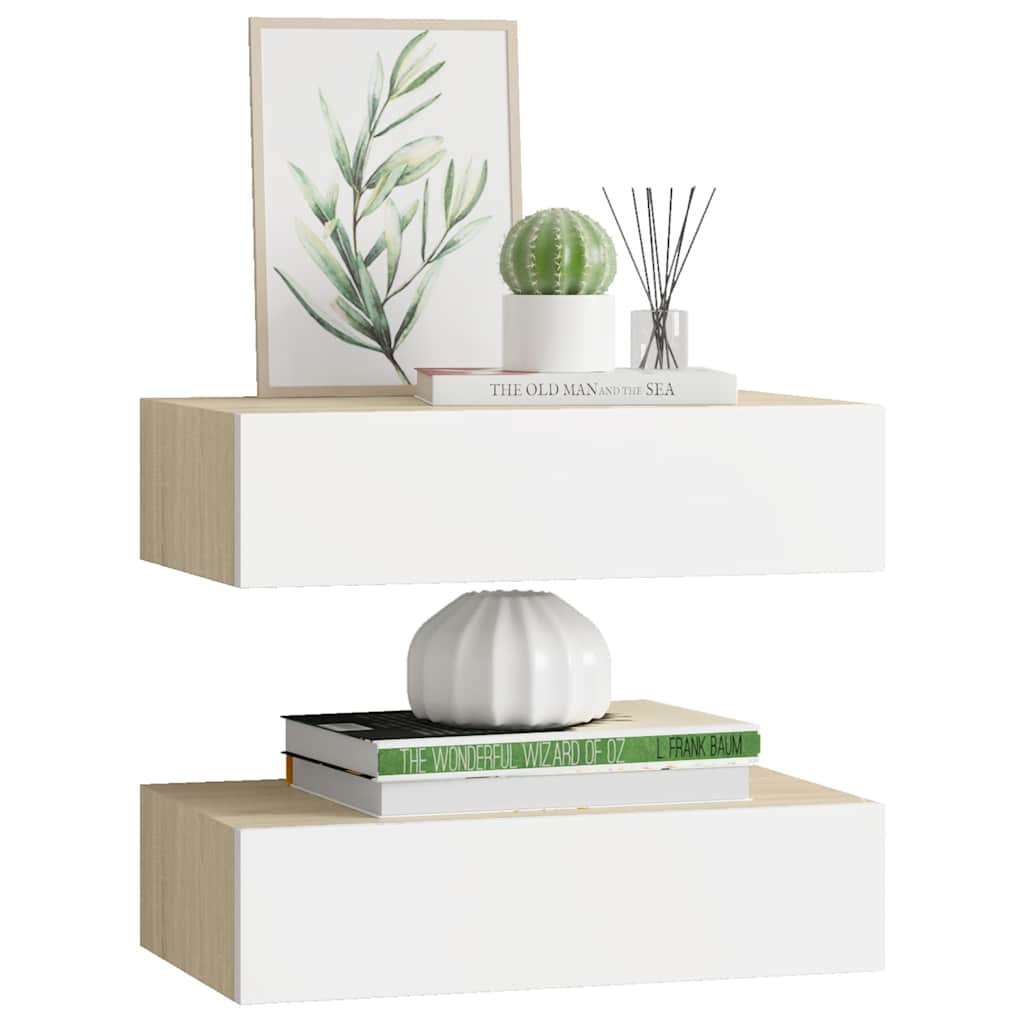 Lentynos su stalčiais, 2vnt., ąžuolo/baltos, 40x23,5x10cm, MDF