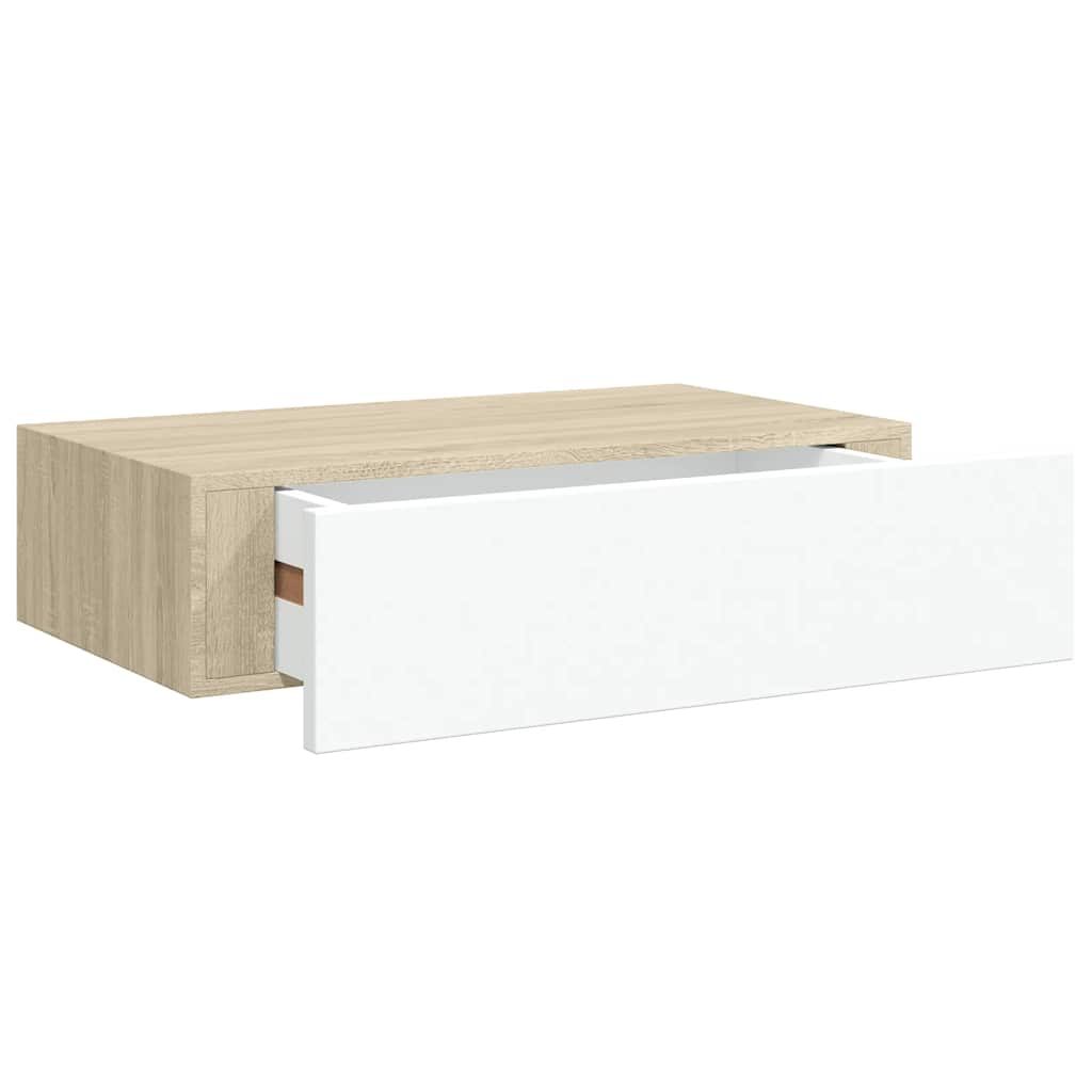 Lentynos su stalčiais, 2vnt., ąžuolo/baltos, 40x23,5x10cm, MDF