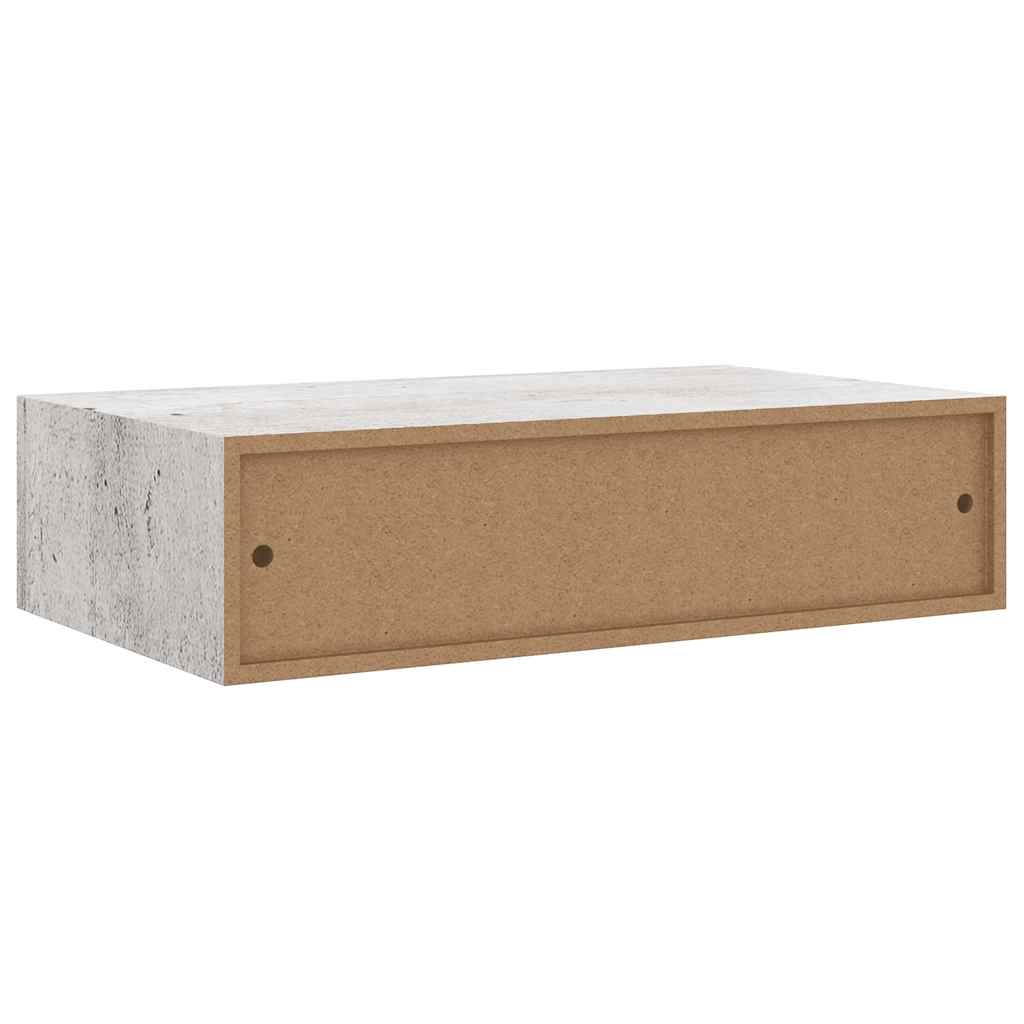 Sieninė lentyna su stalčiumi, betono pilka, 40x23,5x10cm, MDF
