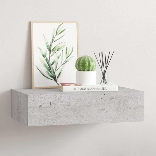 Sieninė lentyna su stalčiumi, betono pilka, 40x23,5x10cm, MDF
