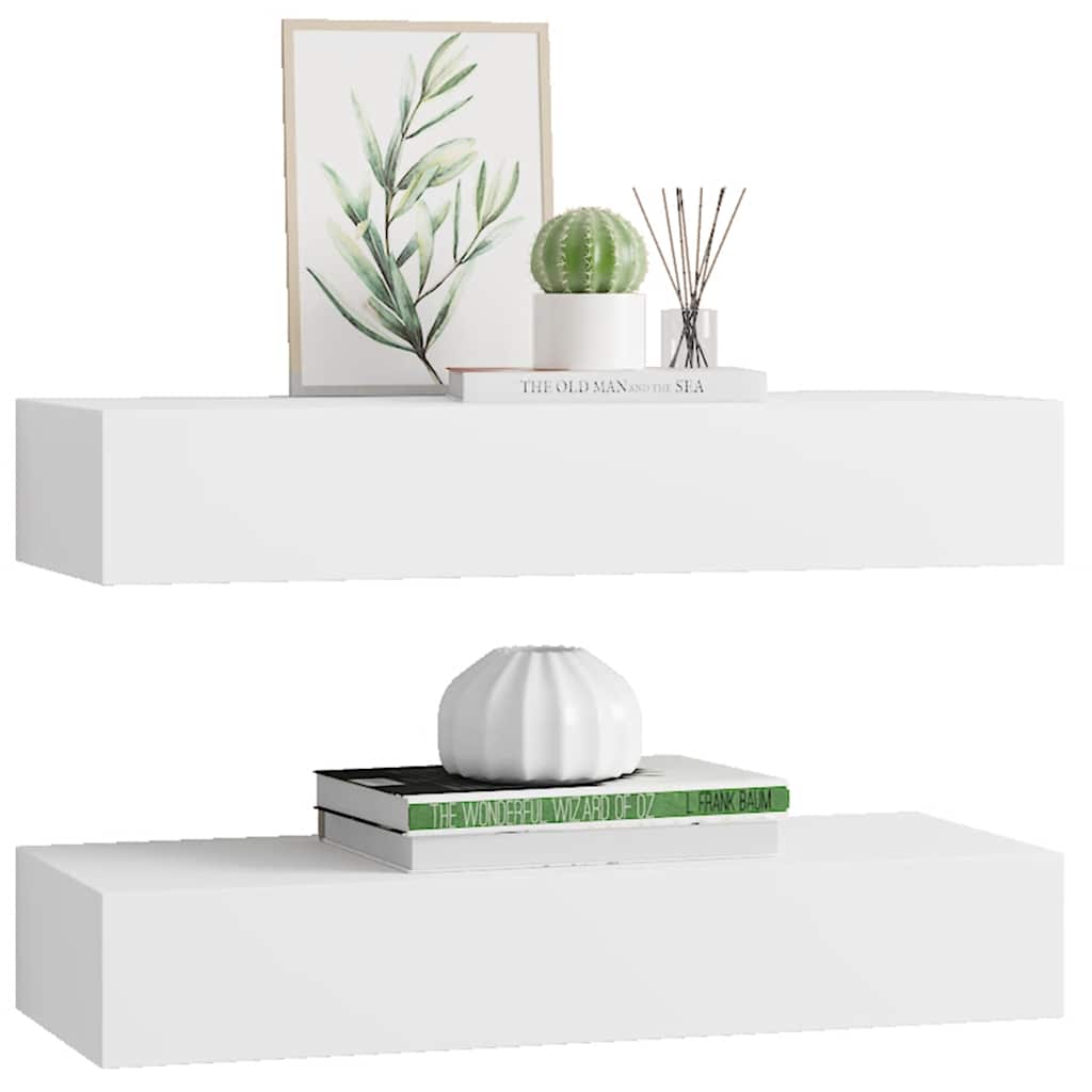 Lentynos su stalčiais, 2vnt., baltos, 60x23,5x10cm, MDF