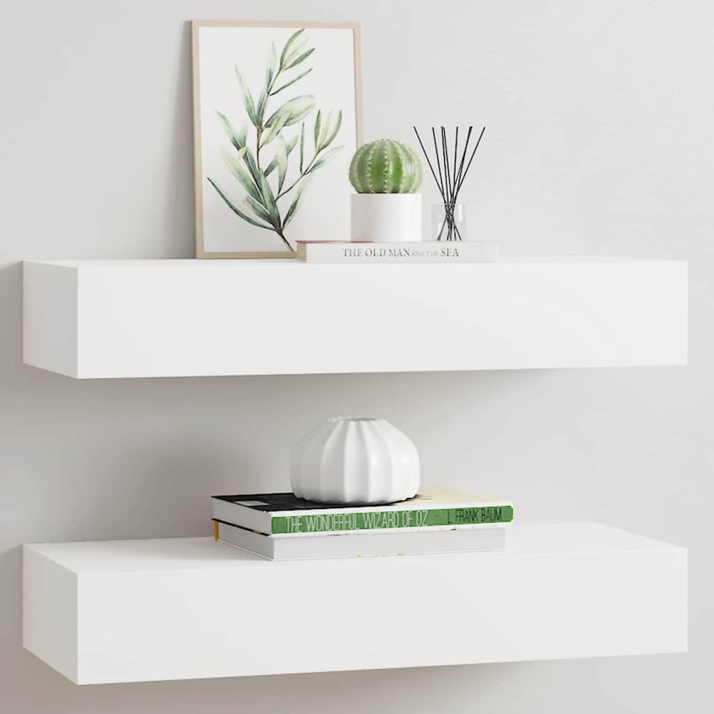 Lentynos su stalčiais, 2vnt., baltos, 60x23,5x10cm, MDF