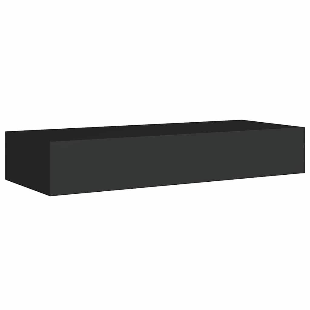 Sieninė lentyna su stalčiumi, juoda, 60x23,5x10cm, MDF