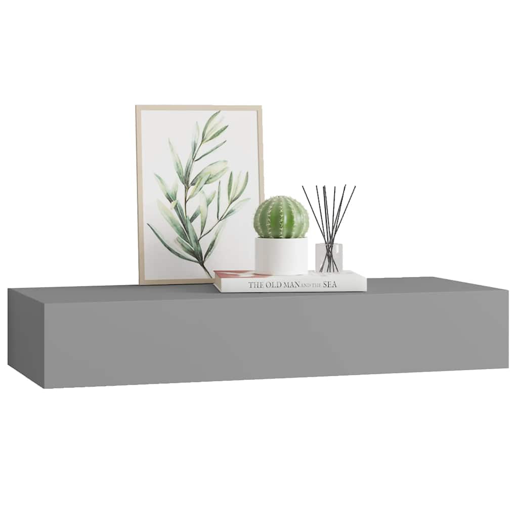 Sieninė lentyna su stalčiumi, pilka, 60x23,5x10cm, MDF