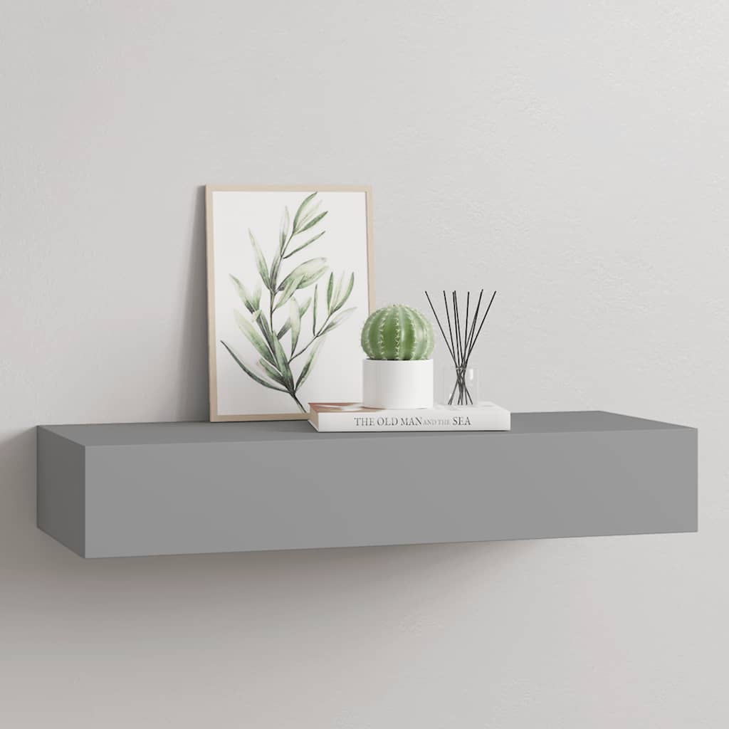 Sieninė lentyna su stalčiumi, pilka, 60x23,5x10cm, MDF