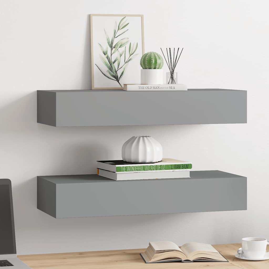 Lentynos su stalčiais, 2vnt., pilkos, 60x23,5x10cm, MDF