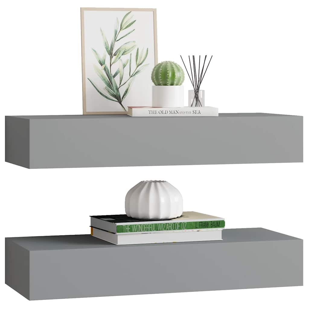 Lentynos su stalčiais, 2vnt., pilkos, 60x23,5x10cm, MDF