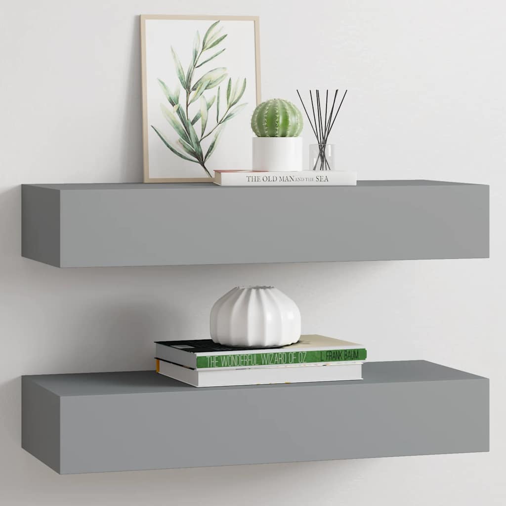 Lentynos su stalčiais, 2vnt., pilkos, 60x23,5x10cm, MDF