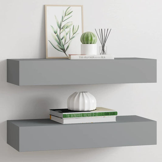 Lentynos su stalčiais, 2vnt., pilkos, 60x23,5x10cm, MDF