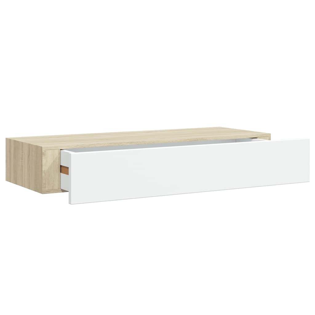 Sieninės stalčių lentynos, 2 vnt., ąžuolo ir baltos spalvos, 60x23,5x10cm, MDF