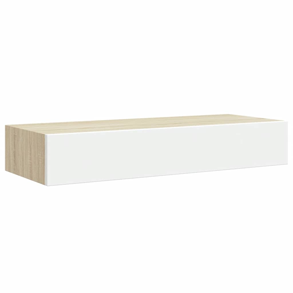 Sieninės stalčių lentynos, 2 vnt., ąžuolo ir baltos spalvos, 60x23,5x10cm, MDF