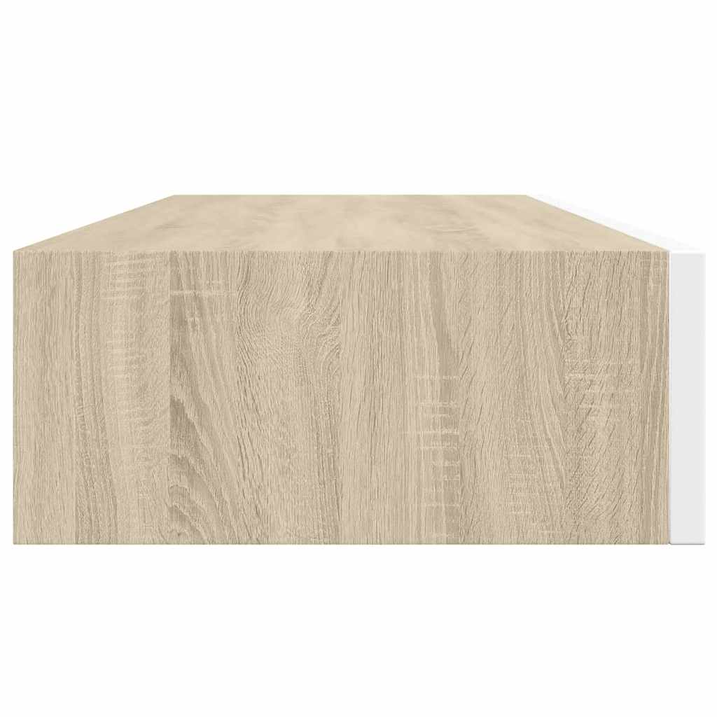 Sieninės stalčių lentynos, 2 vnt., ąžuolo ir baltos spalvos, 60x23,5x10cm, MDF