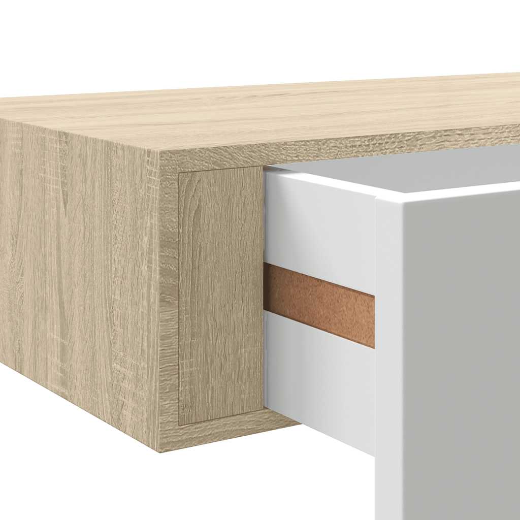 Sieninės stalčių lentynos, 2 vnt., ąžuolo ir baltos spalvos, 60x23,5x10cm, MDF