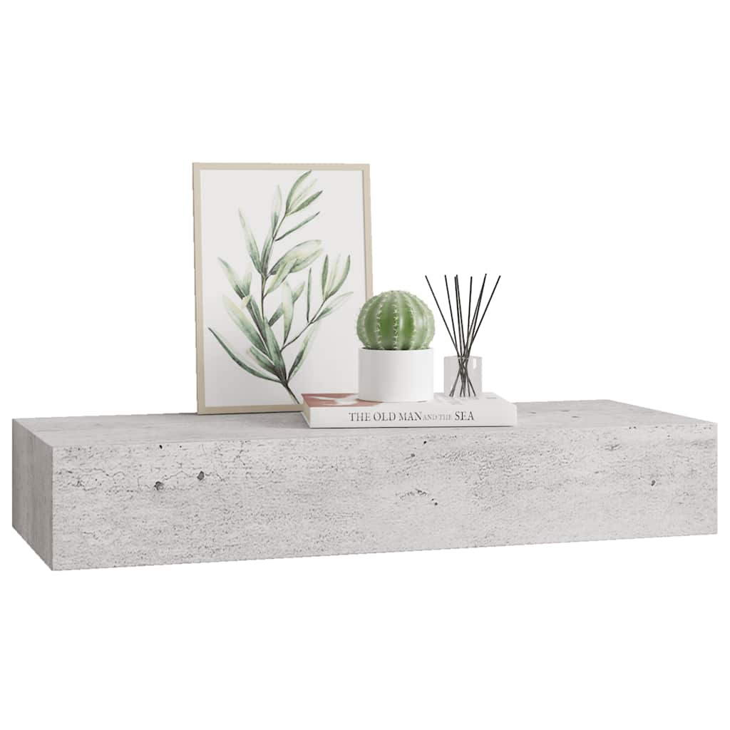 Sieninė lentyna su stalčiumi, betono pilka, 60x23,5x10cm, MDF