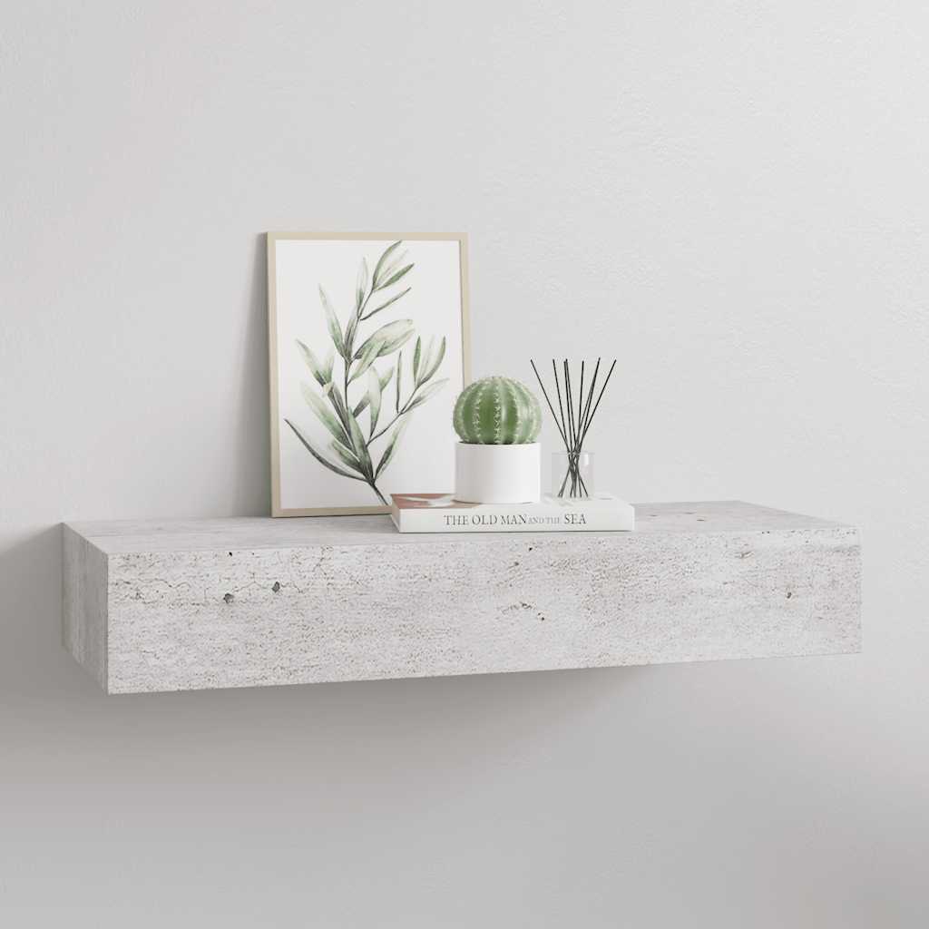 Sieninė lentyna su stalčiumi, betono pilka, 60x23,5x10cm, MDF