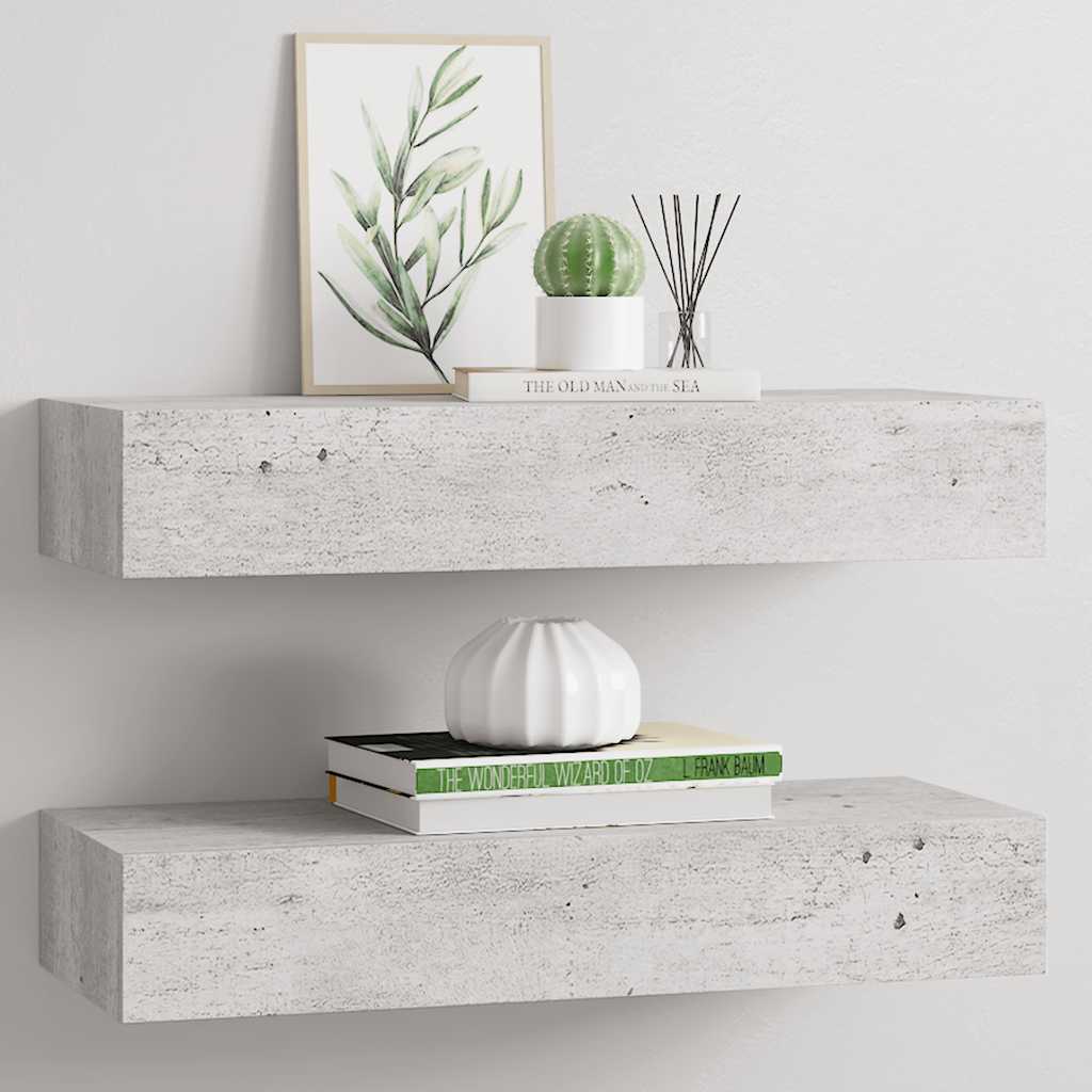 Lentynos su stalčiais, 2vnt., betono pilkos, 60x23,5x10cm, MDF