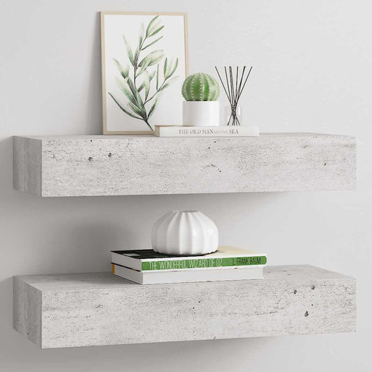 Lentynos su stalčiais, 2vnt., betono pilkos, 60x23,5x10cm, MDF