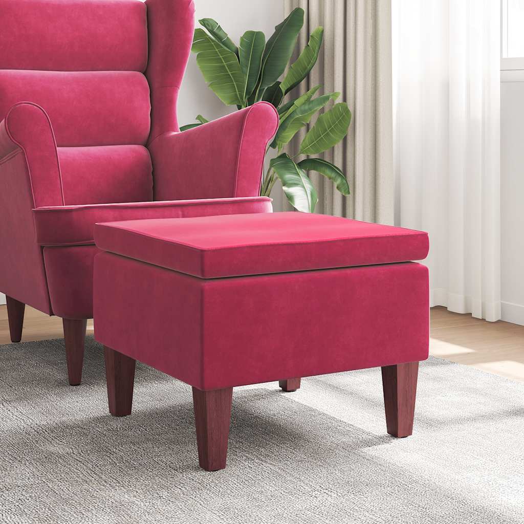 Taburetė su medinėmis kojomis, raudonojo vyno spalvos, aksomas