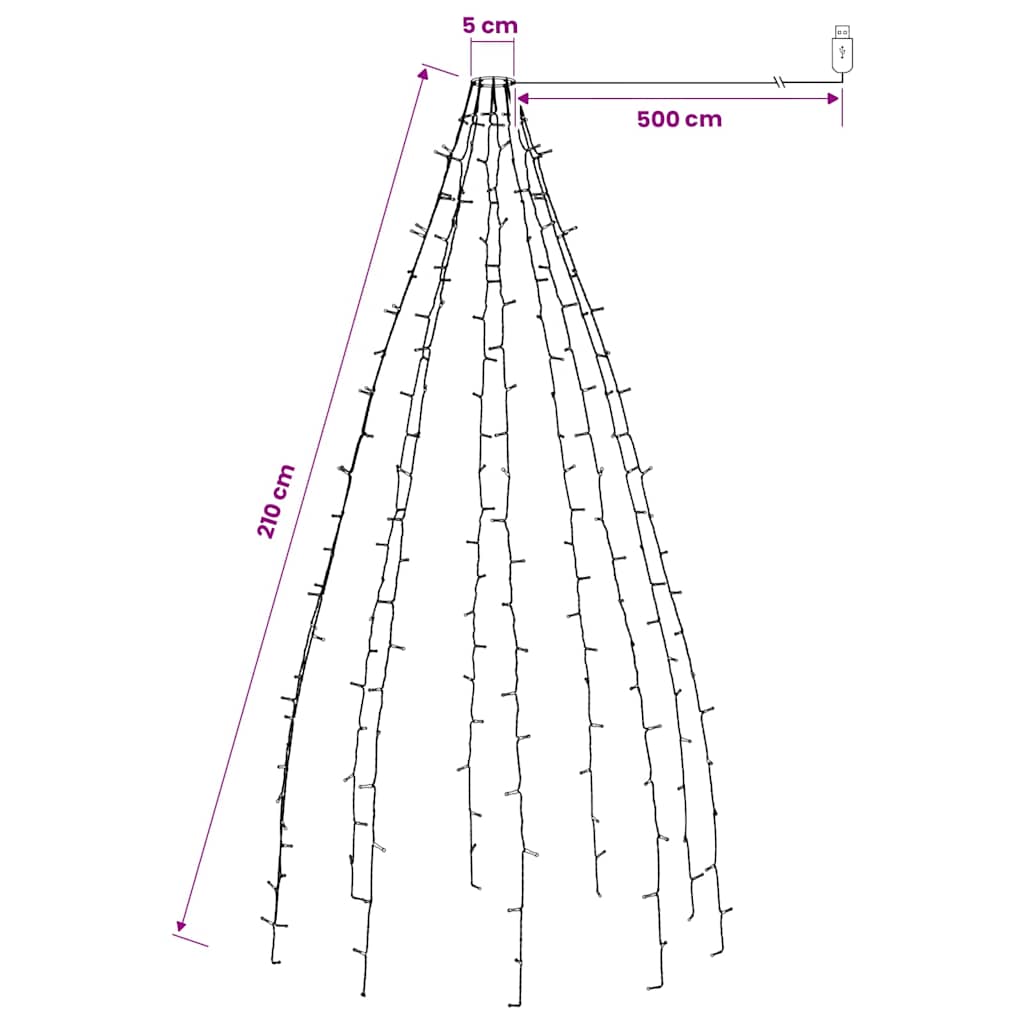 Kalėdų eglutės girlianda su 210 mėlynų LED lempučių, 210cm