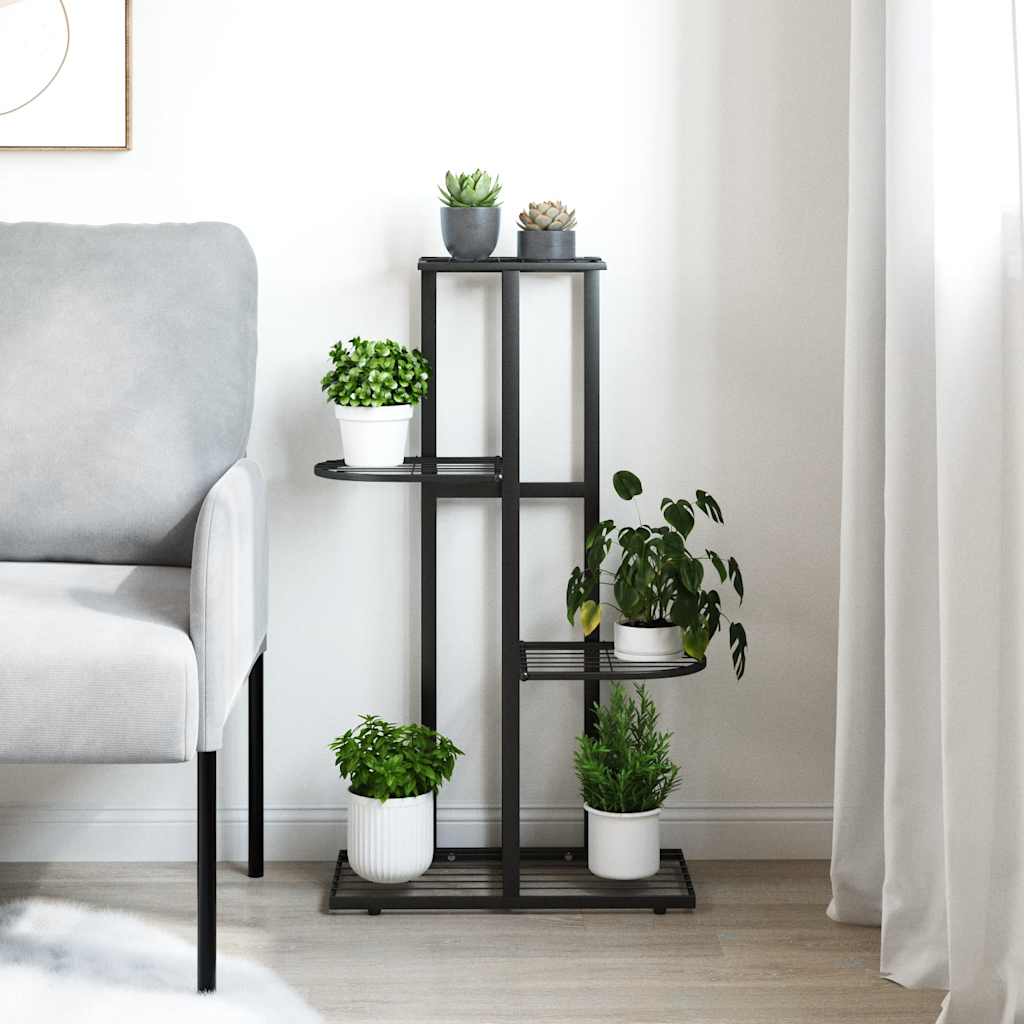 Stovas augalams, 4 lentynos, juodas, 43x22x76cm, metalas