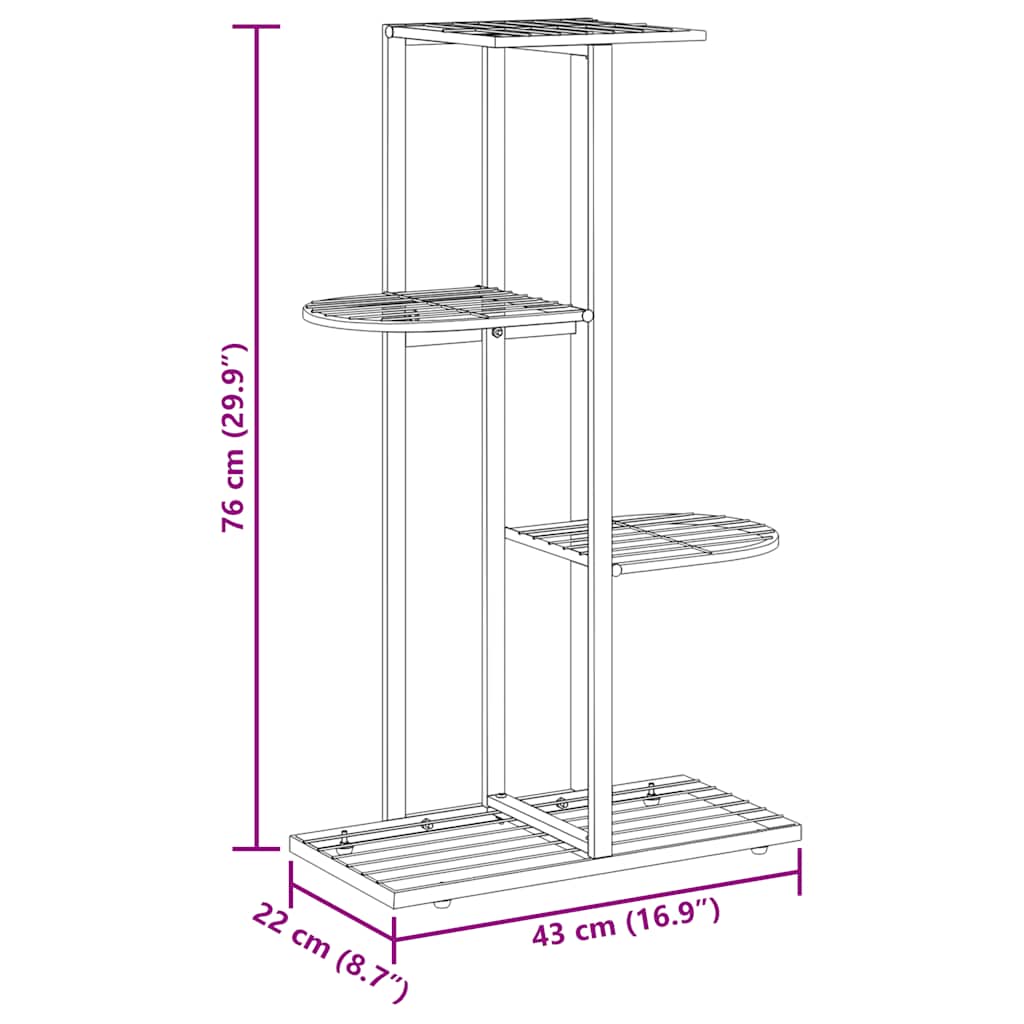 Stovas augalams, 4 lentynos, juodas, 43x22x76cm, metalas