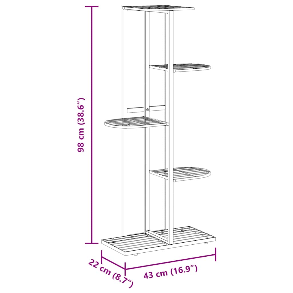 Stovas augalams, 5 lentynos, juodas, 43x22x98cm, metalas