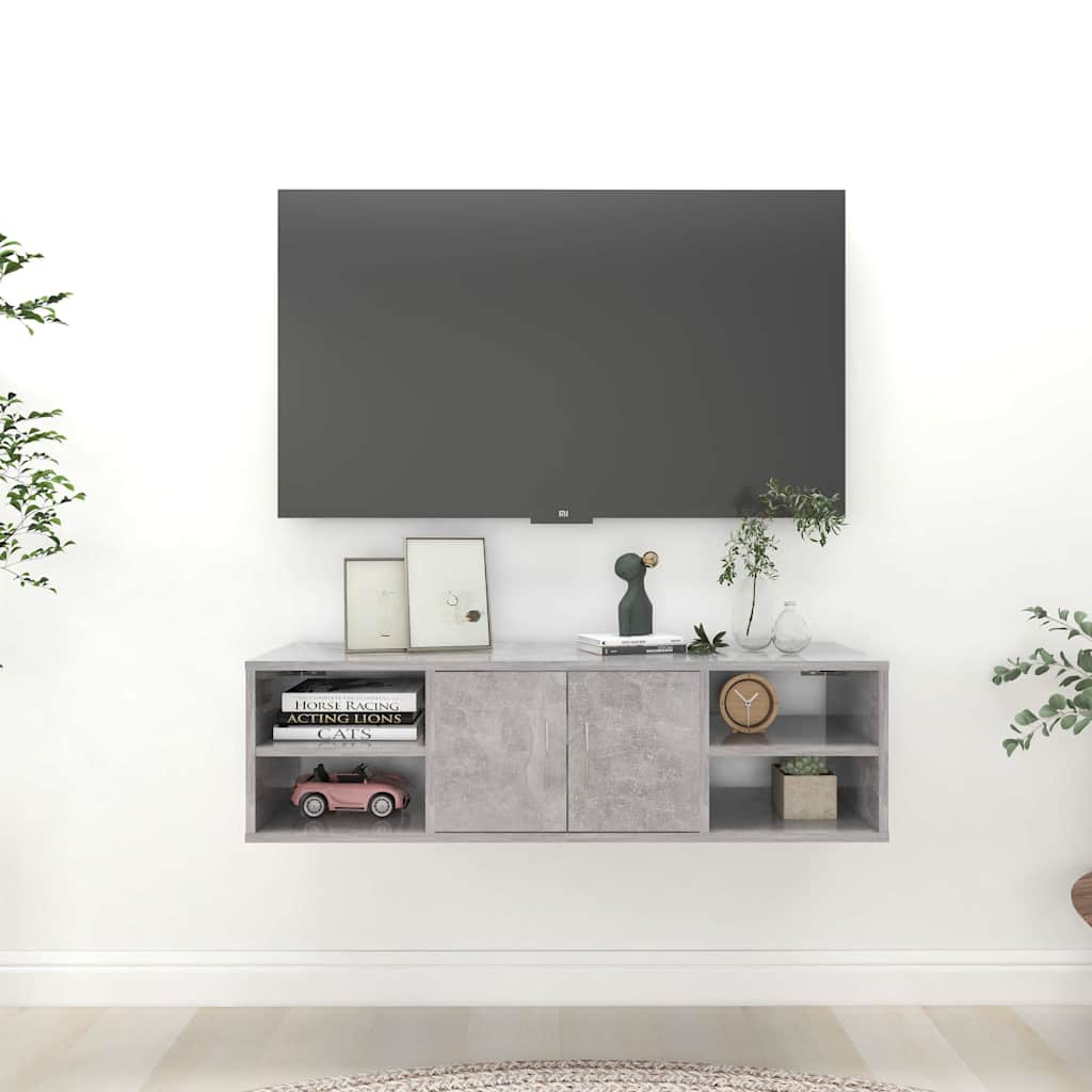 Sieninė lentyna, betono pilka, 102x30x29cm, apdirbta mediena