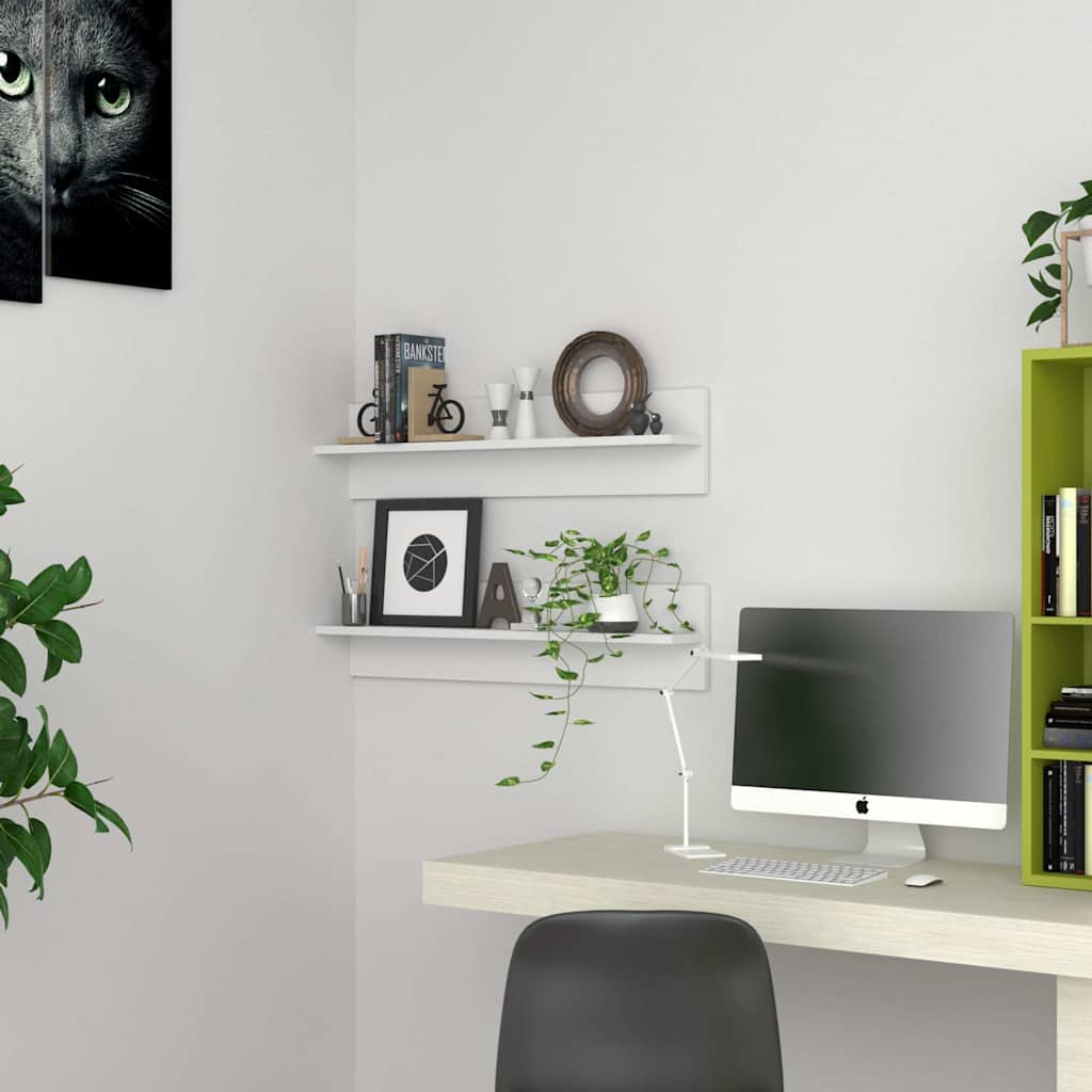 Sieninės lentynos, 2vnt., baltos spalvos, 80x11,5x18cm, MDP