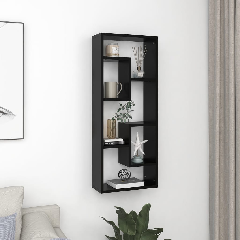 Sieninė lentyna, juodos spalvos, 36x16x90cm, apdirbta mediena
