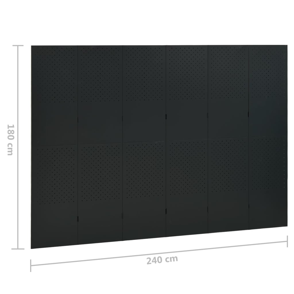 Kambario pertvara, 6 dalių, juodos spalvos, 240x180cm, plienas