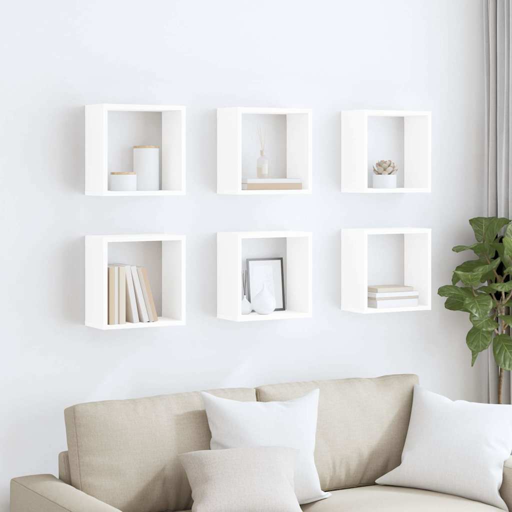 Sieninės lentynos, 6vnt., baltos, 30x15x30cm, kubo formos