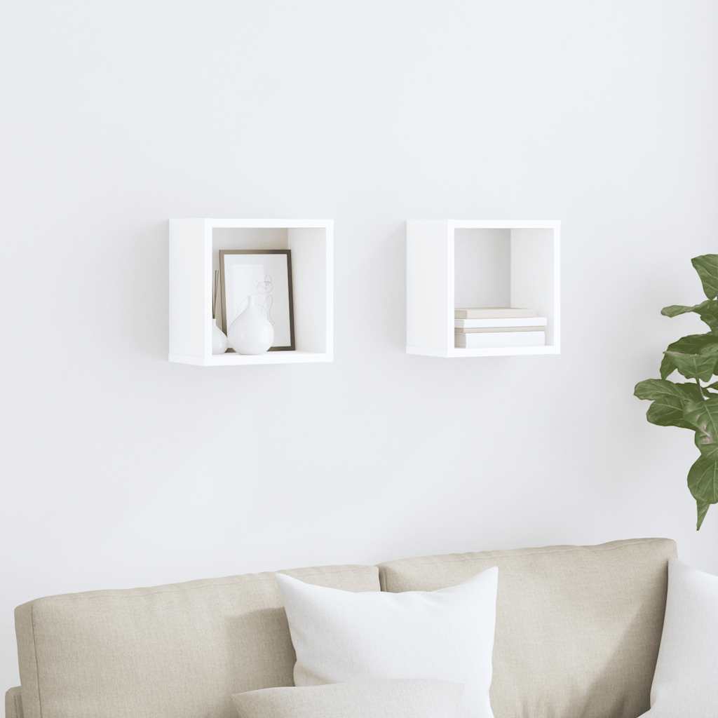 Sieninės lentynos, 2vnt., baltos, 26x15x26cm, kubo formos
