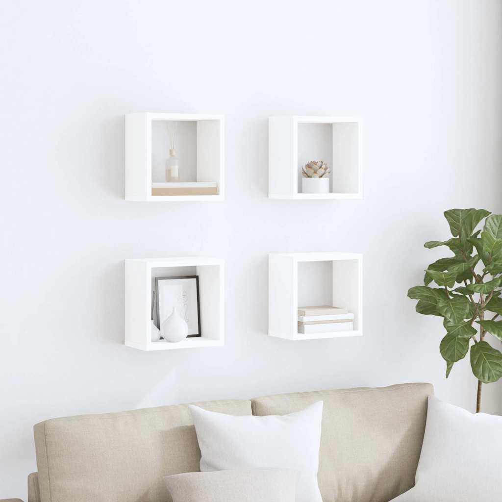 Sieninės lentynos, 4vnt., baltos, 26x15x26cm, kubo formos