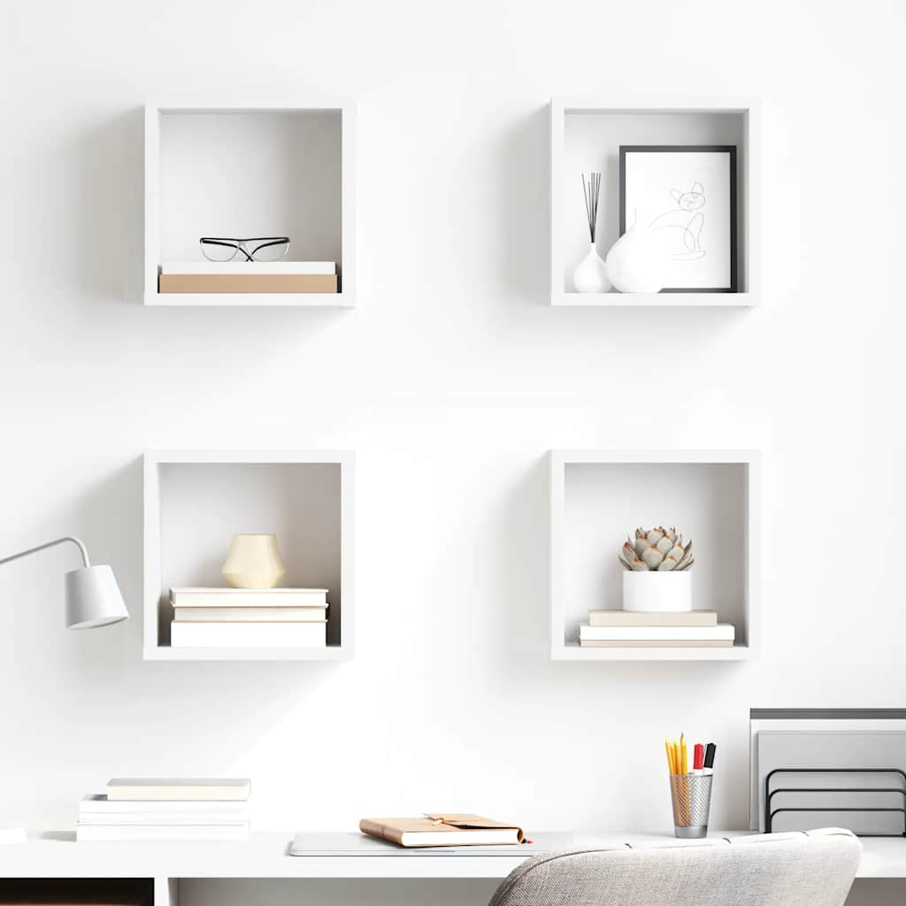 Sieninės lentynos, 4vnt., baltos, 26x15x26cm, kubo formos