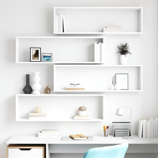 Sieninės lentynos, 4vnt., baltos, 100x15x30cm, apdirbta mediena