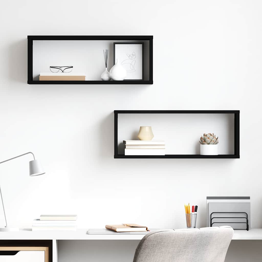 Sieninės lentynos, 2vnt., juodos, 60x15x23cm, apdirbta mediena