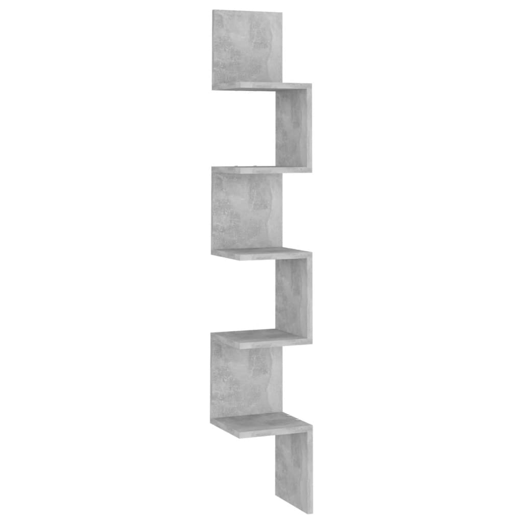 Sieninė kampinė lentyna, betono, 20x20x127,5cm, mediena