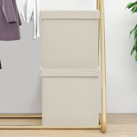 Taburetės-daiktadėžės, 2vnt., kreminės baltos, dirbtinis linas