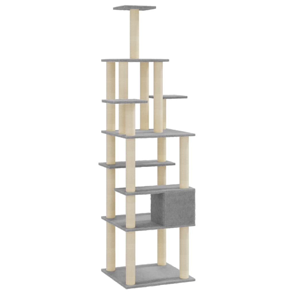 Draskyklė katėms su stovais iš sizalio, šviesiai pilka, 183cm