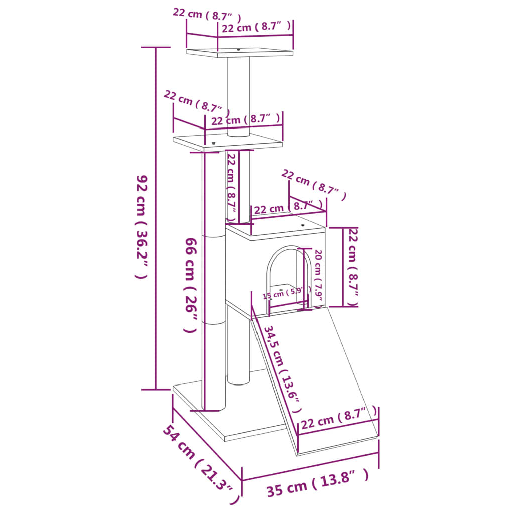 Draskyklė katėms su stovais iš sizalio, kreminės spalvos, 92cm