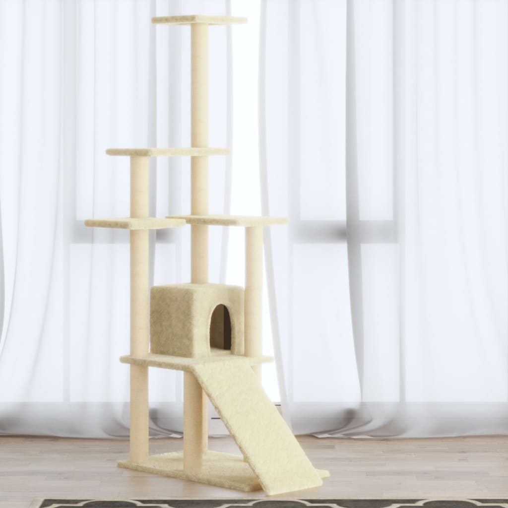 Draskyklė katėms su stovais iš sizalio, kreminės spalvos, 155cm