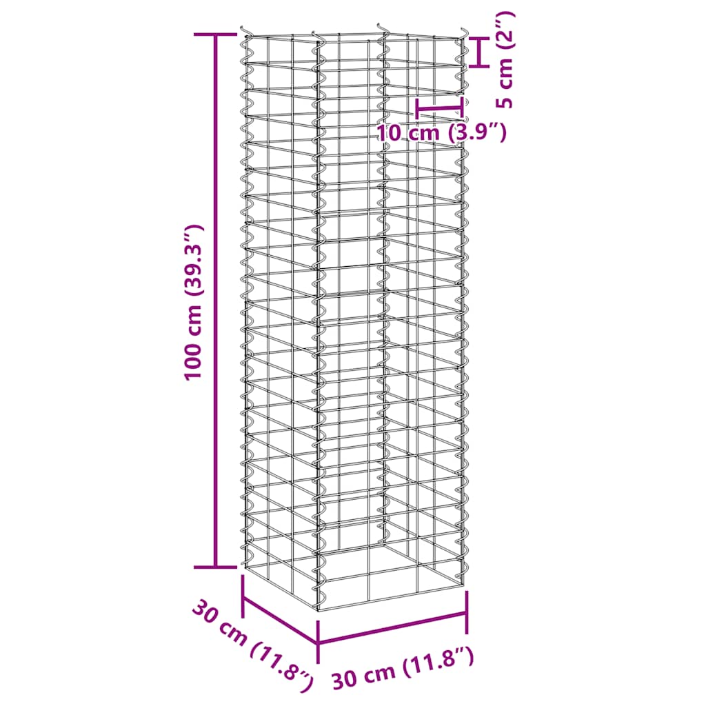 Aukšti gabionų loveliai, 3vnt., 30x30x100cm, geležis