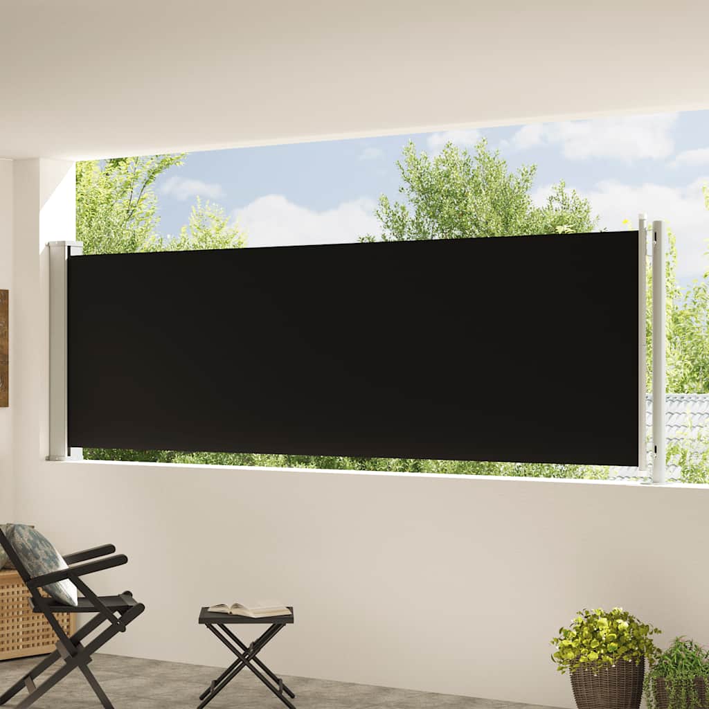 Ištraukiama šoninė kiemo pertvara, juodos spalvos, 117x600cm