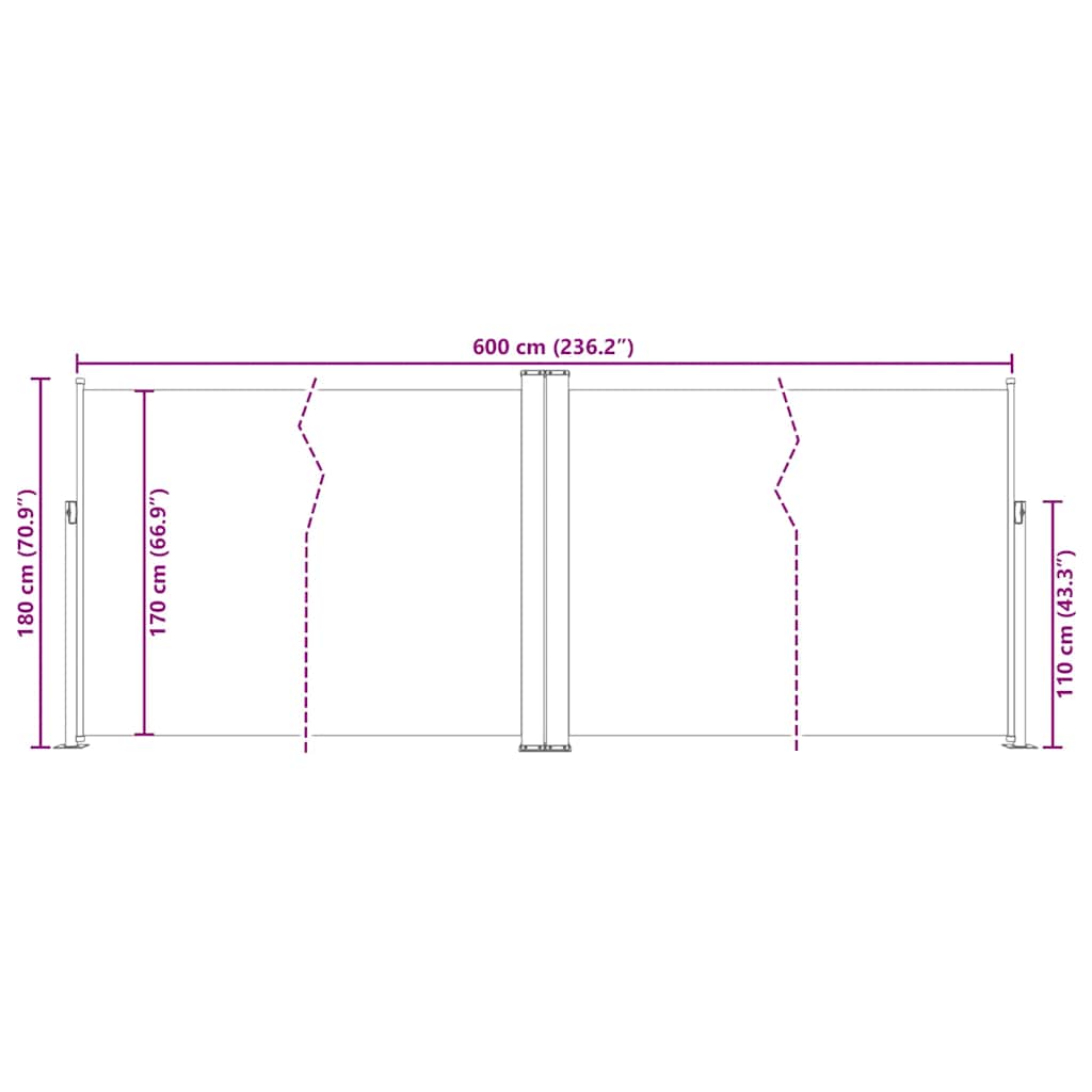Ištraukiama šoninė pertvara, mėlynos spalvos, 180x600cm