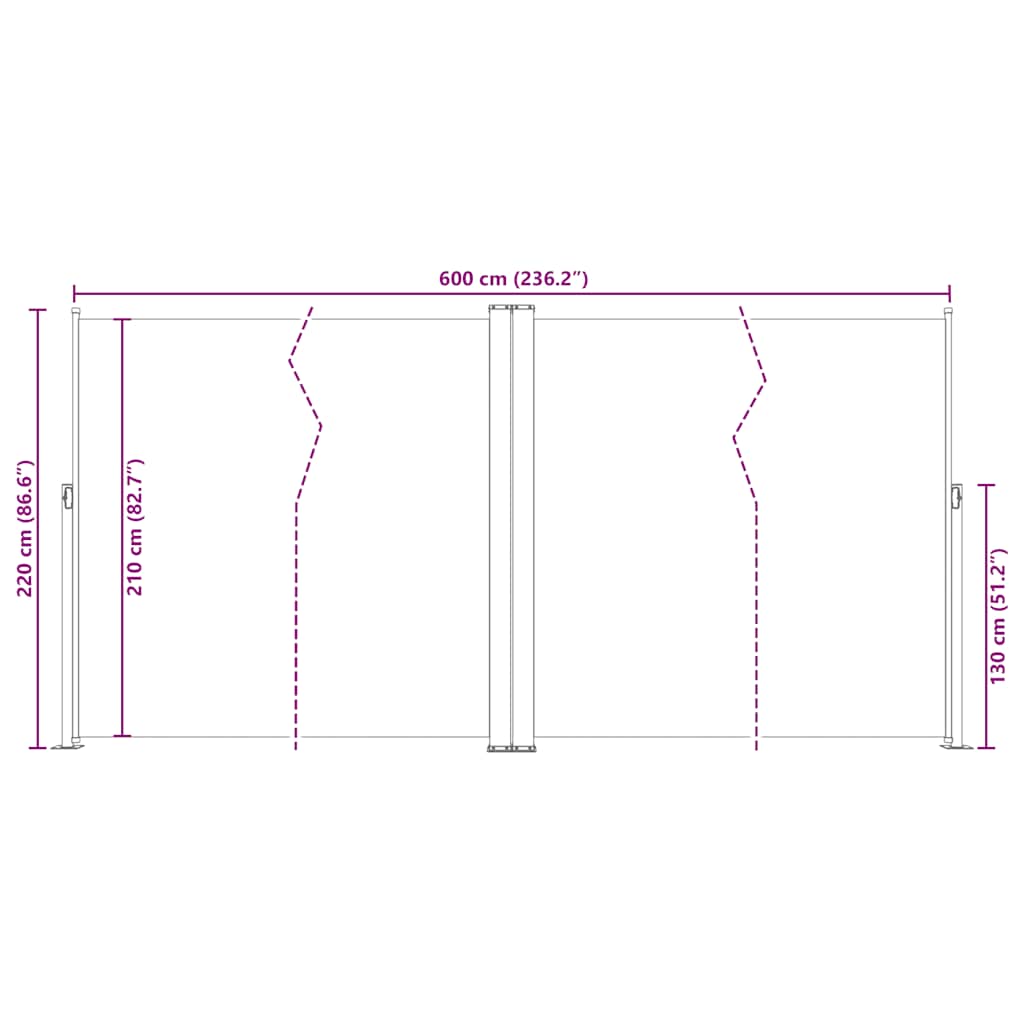 Ištraukiama šoninė pertvara, antracito spalvos, 220x600cm