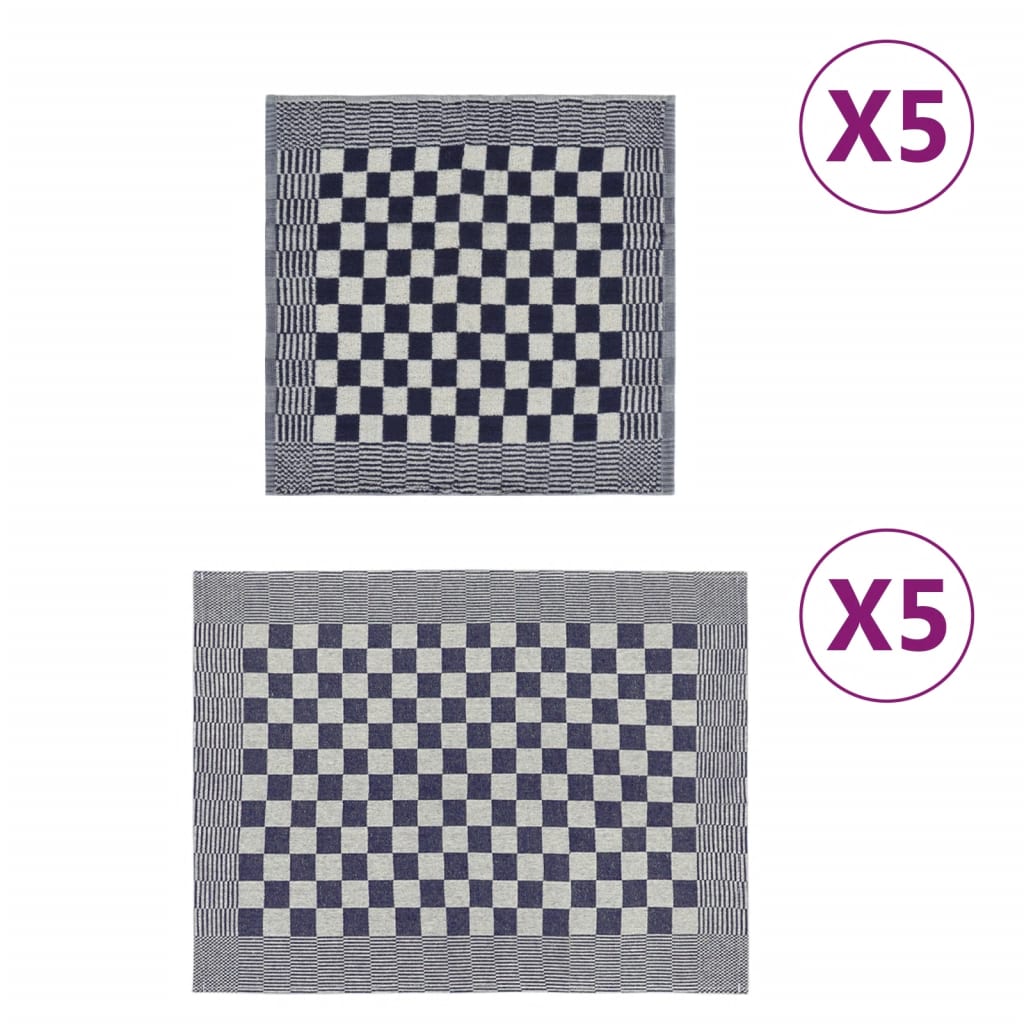 Rankšluosčių rinkinys, 10vnt., mėlyni ir balti, medvilnė